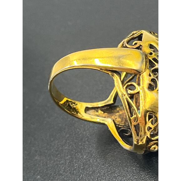 Vintage Designer Sterling Vermeil Turquoise Filigree Chunky Statement Ring Sz 7 - Picture 9 of 15